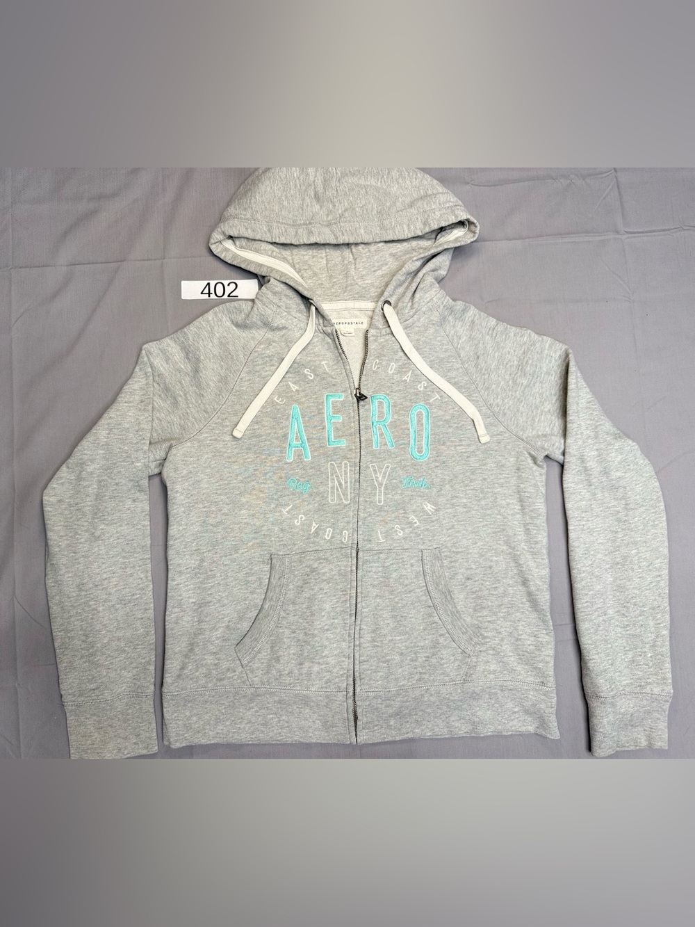 Aeropostale Light Gray Zip-Up Hoodie with Aqua Logo